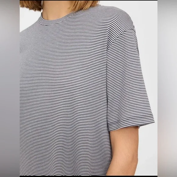 THEORY Striped Cotton Jersey T Shirt Charcoal dress size Large - Picture 4 of 13